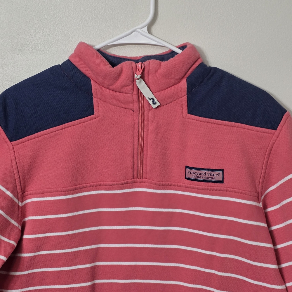 Vineyard Vines Womens Coral and Navy Striped Zip-Up 100% Cotton Sweater Size Xs - Picture 2 of 6